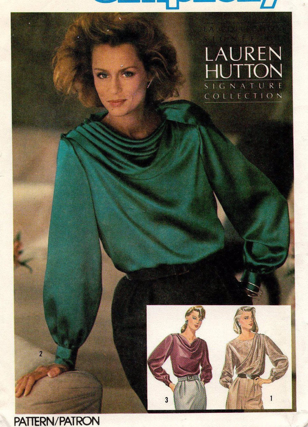 1980's VTG  Simplicity Draped Blouses Lauren Hutton Pattern 6647  Size 10