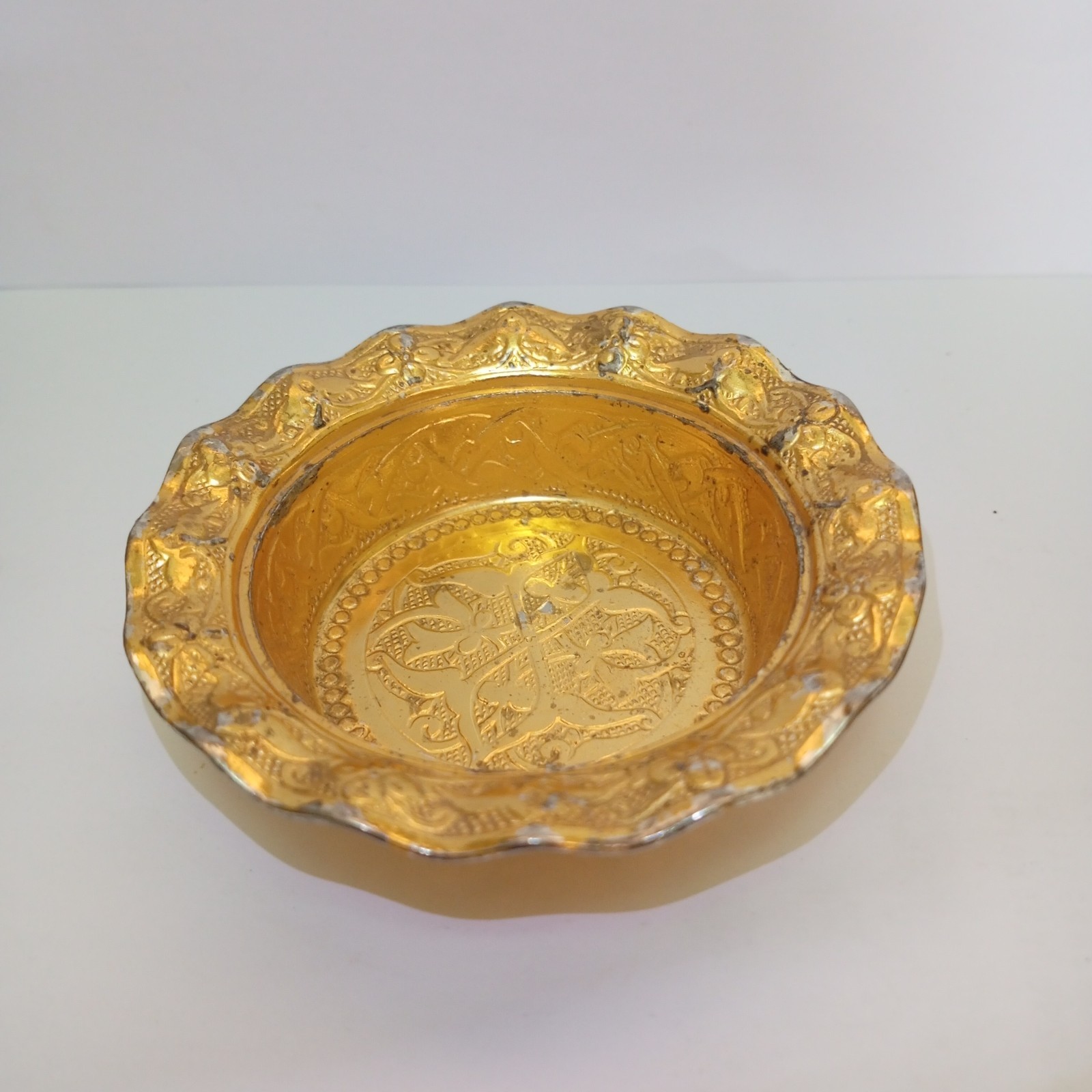 Turkish Gold Tone Metal Bowl SENA Decor Ornate Islamic Ottoman Style Collectible