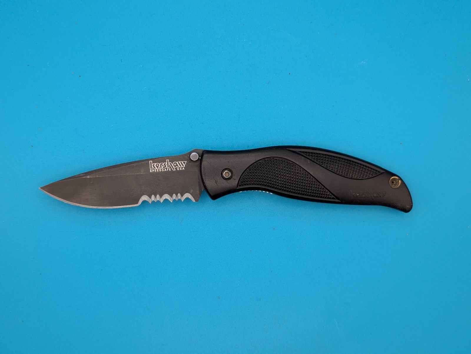 Vintage Kershaw 1550ST Blackout Combo Blade Manual Open MADE IN USA