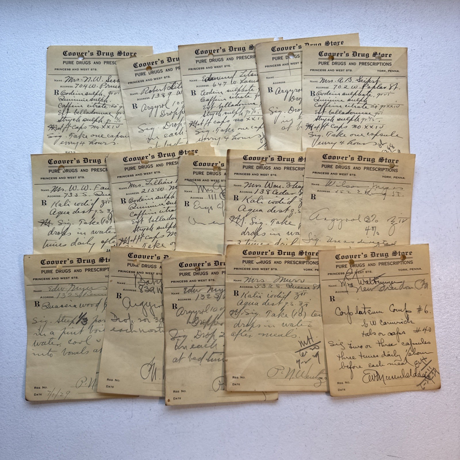 Lot Of 15 Antique 1920s Coover’s Drug Store York, PA Pharmacy Prescription Slips Lot Of 15 Antique 1920s Coover’s Drug Store York, PA Pharmacy Prescription Slips