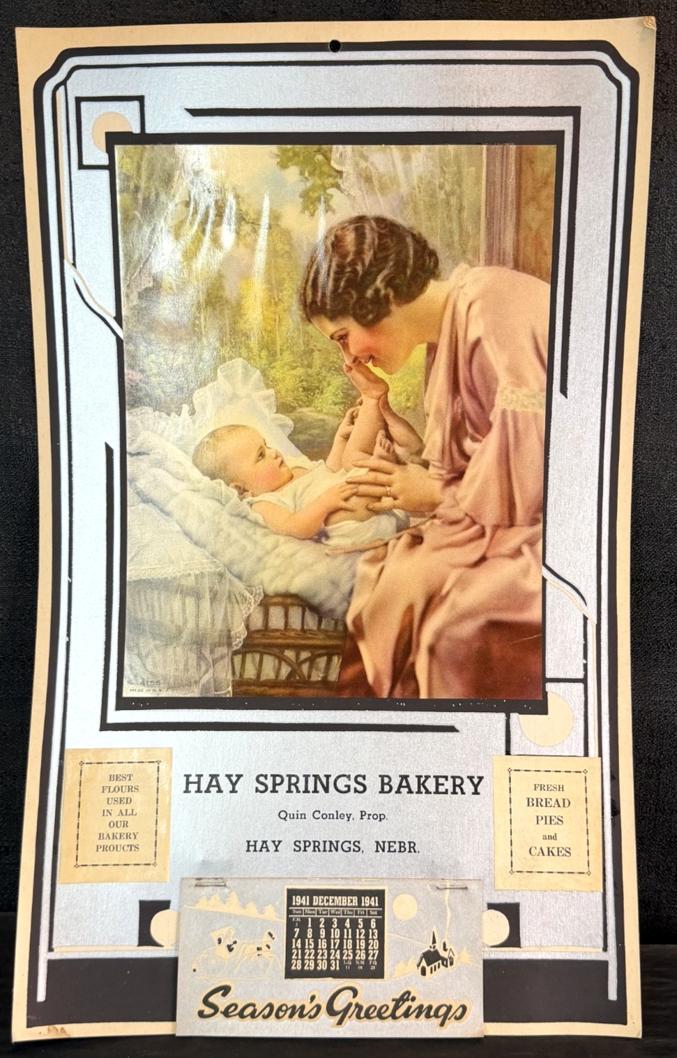 VTG 1941 HAY SPRINGS BAKERY Advertisement Calendar Wall Decor Litho Nebraska 16\