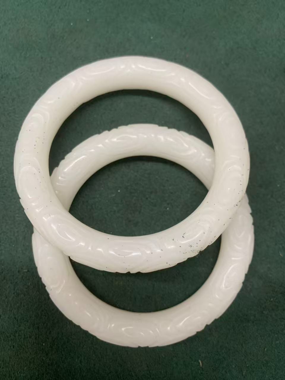 2Pcs Chinese White Jade Hand Carved Floral Patterns Bangle Bracelets 56mm(inner)