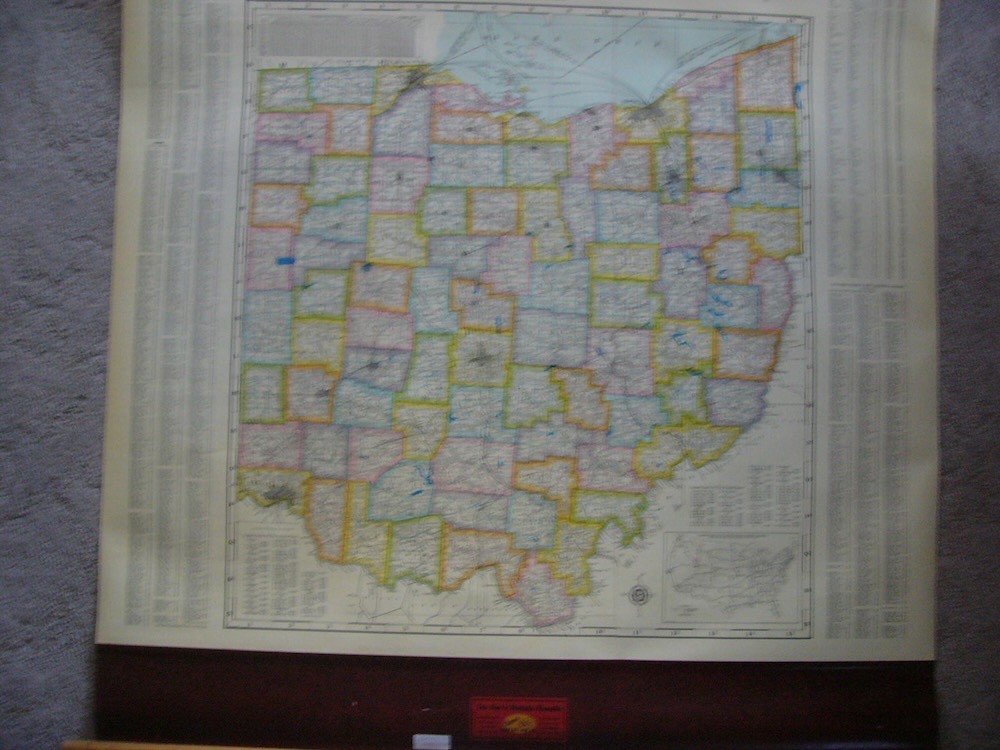 1970s Cram\'s Superior OHIO Physical Political Pull Down School Map