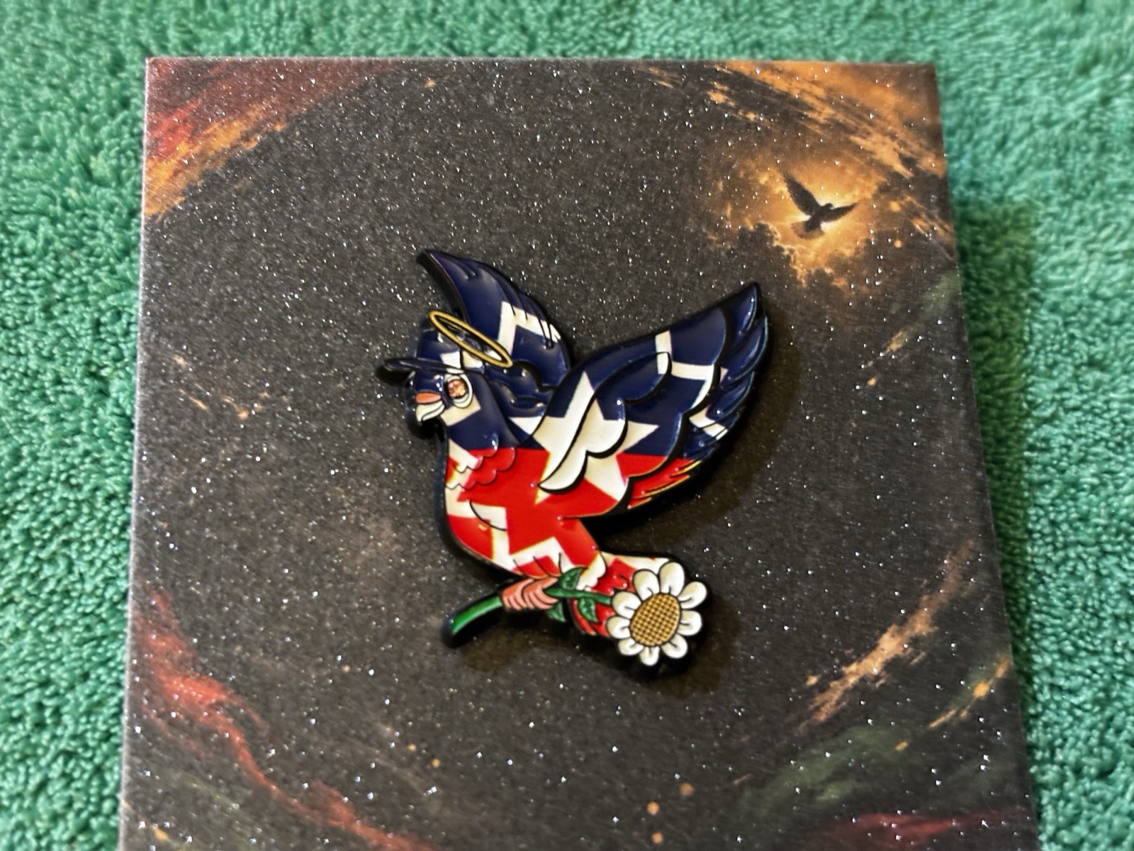 Cherish The Love Juneteenth Flag Dove Black Hat Pin Pink Eye Stone
