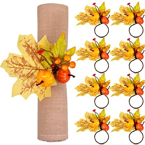 8 Pcs Napkin Rings Maple Leaf Berry Pumpkin Holders,Classic Style