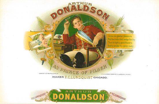 Arthur Donaldson original unused cigar box label set cc 1920\'s