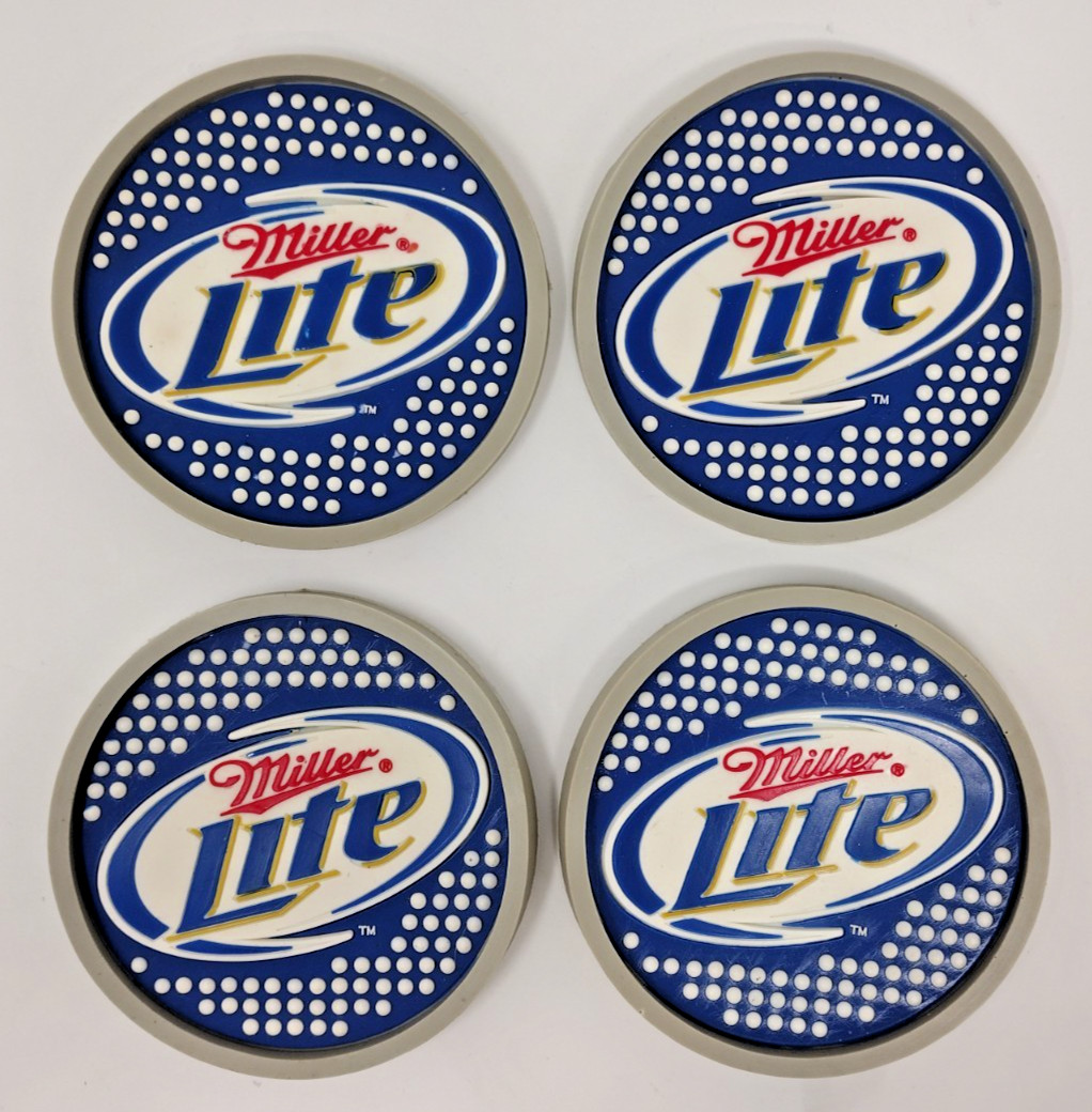 Fathers Day Gift Miller Lite Rubber Coaster Set of 4 Barware Beer Man Dad Cave