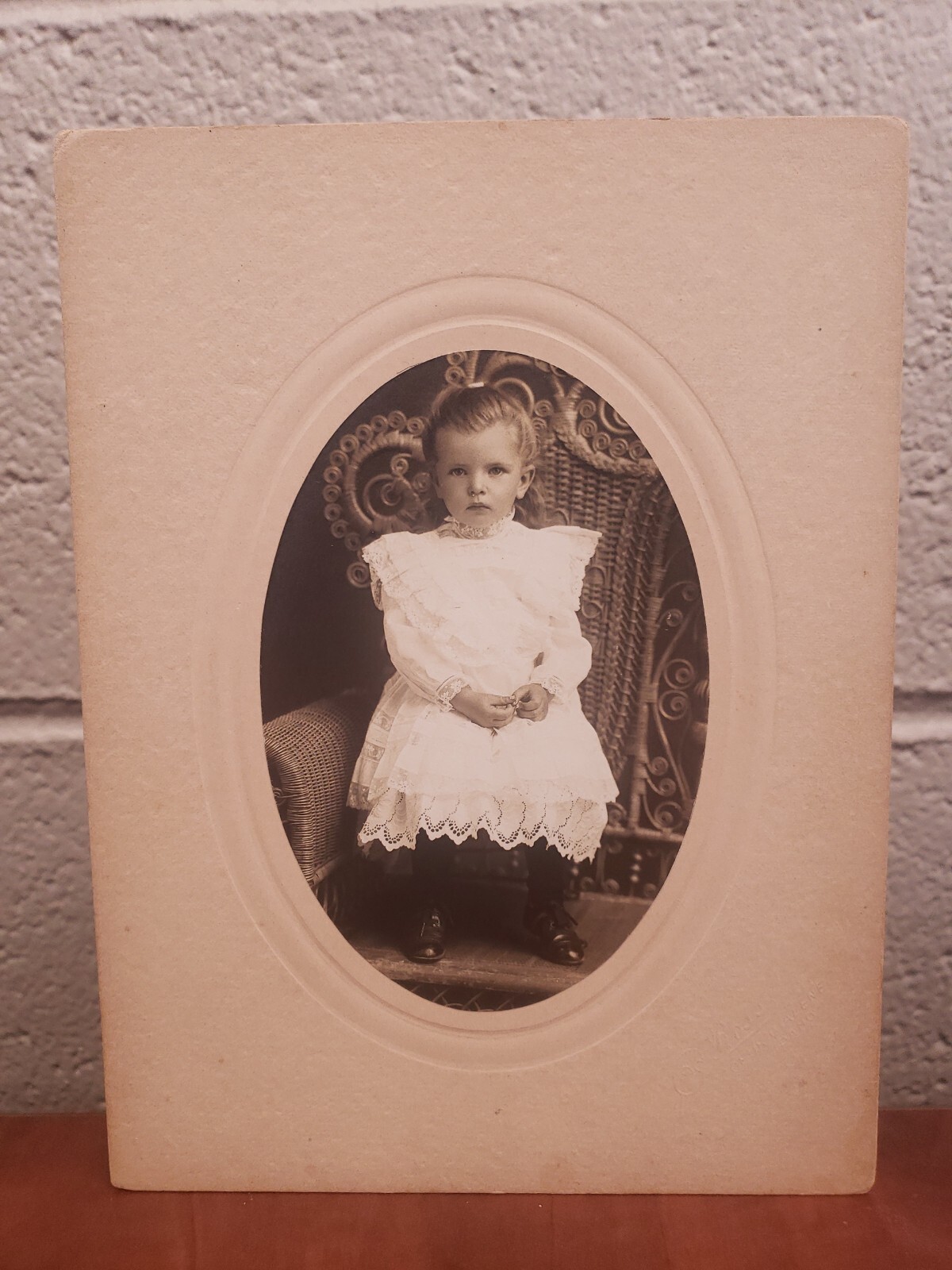  Antique Sepia Photo Little Girl Sitting w/white dress \