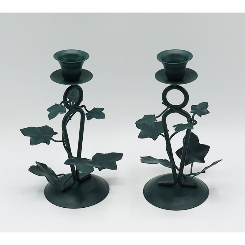 Metal Ivy Candle Stick Holder Tapered Green Swirl