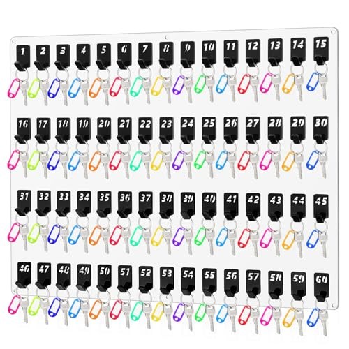 Beeveer Acrylic Key Holder Board with 60 Hooks, Wall Mount Organizer, Clear