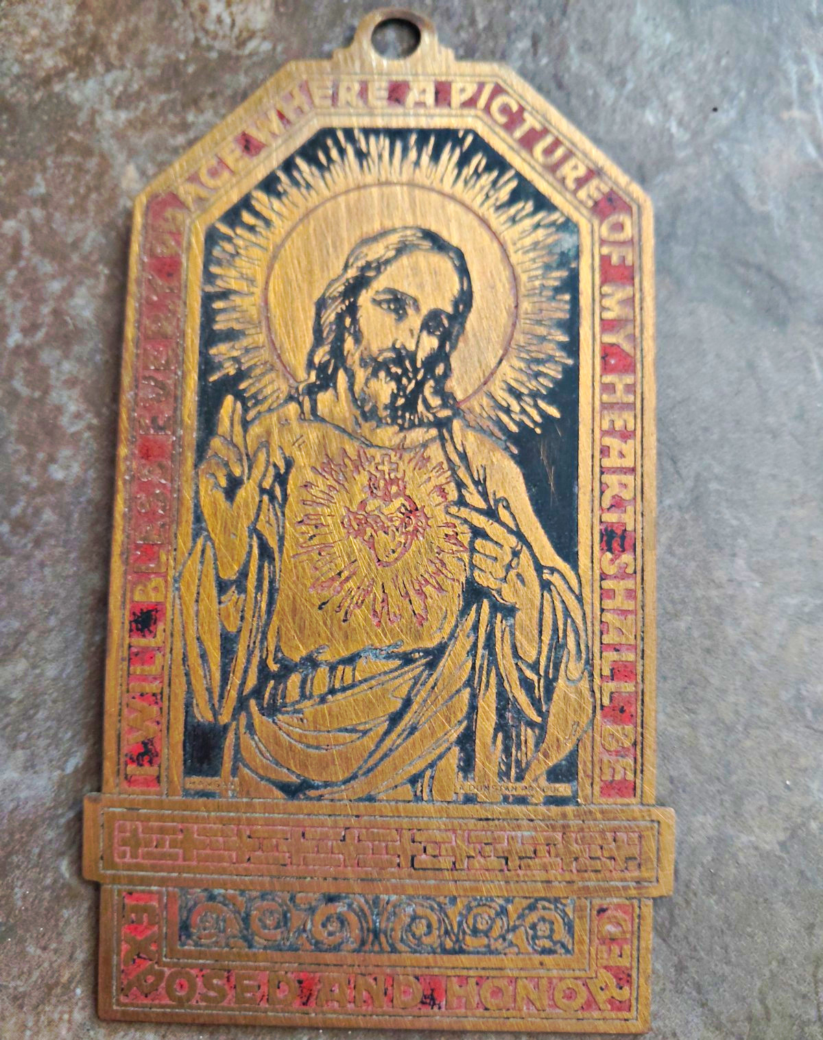 Vintage Sacred Heart Jesus Metal Religious Plaque Roseland Illinois Catholic