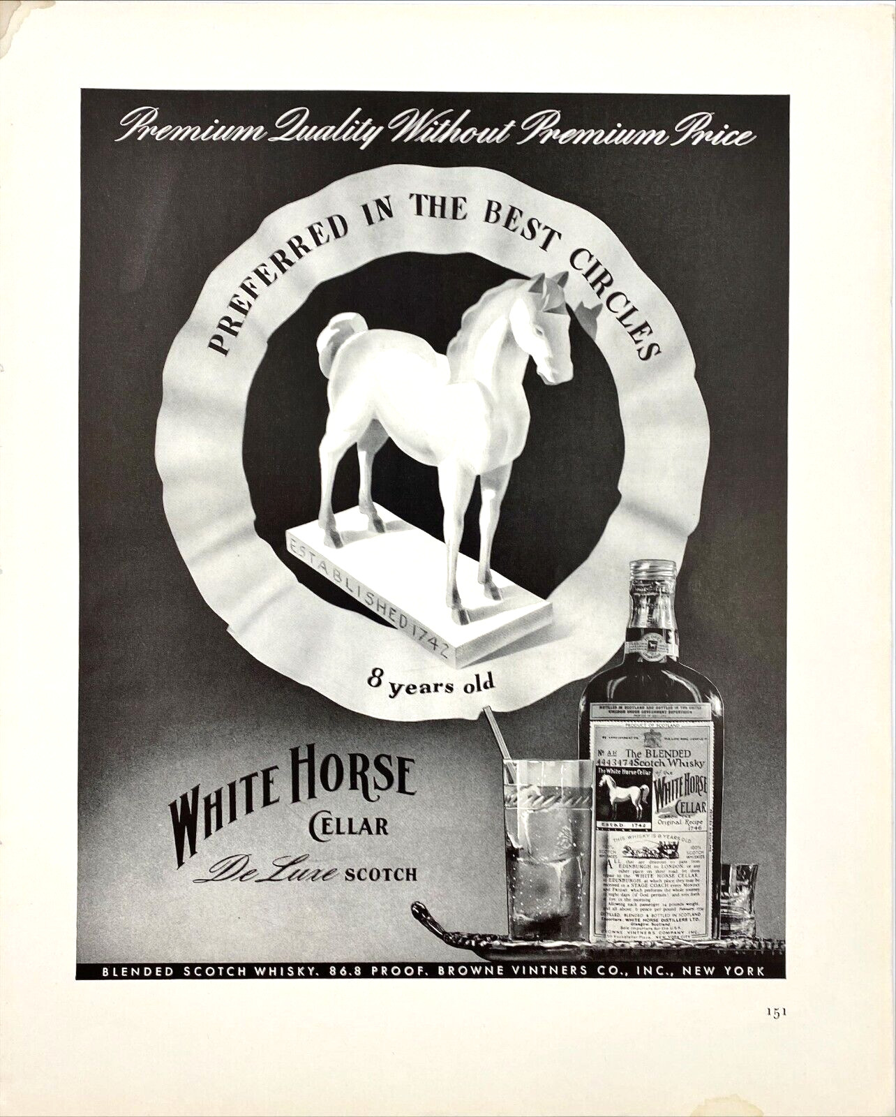 White Horse Cellar De Luxe Scotch 8 Years Old Vtg Magazine Print Ad