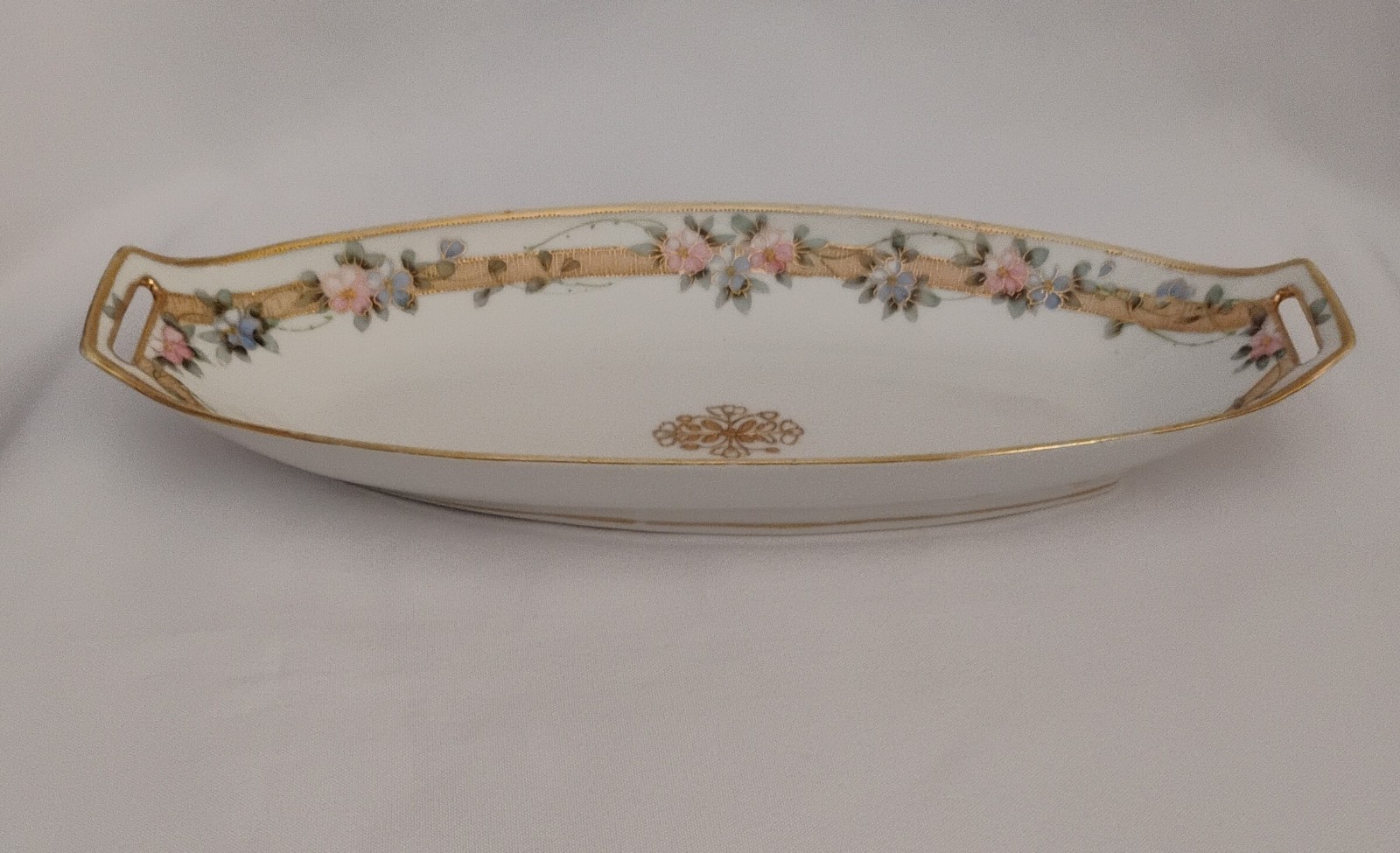 Antique Noritake Morimura Hand Painted Oval Celery/Bread Dish Tray Floral Gold