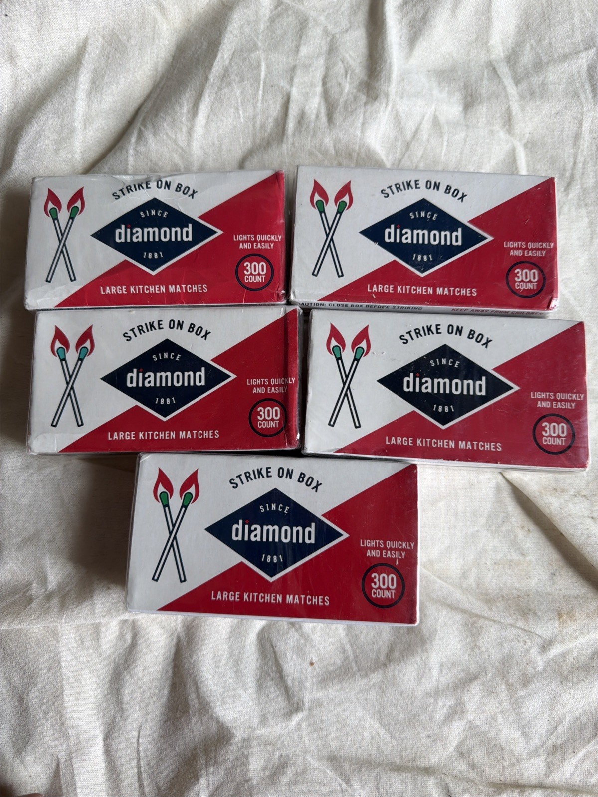 *5 BOXES* Diamond Strike On Box LG Matches, Green Tip (300 per box, 1500 Total)
