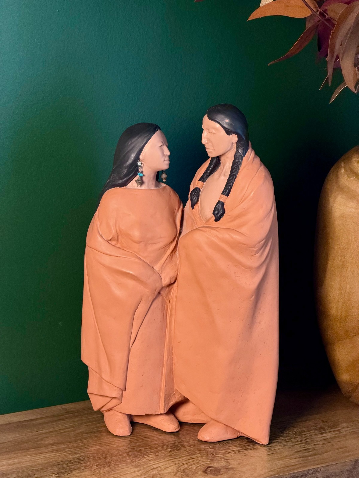 Vintage NOVA-5 Native American Couple Sculpture Hand Painted 12