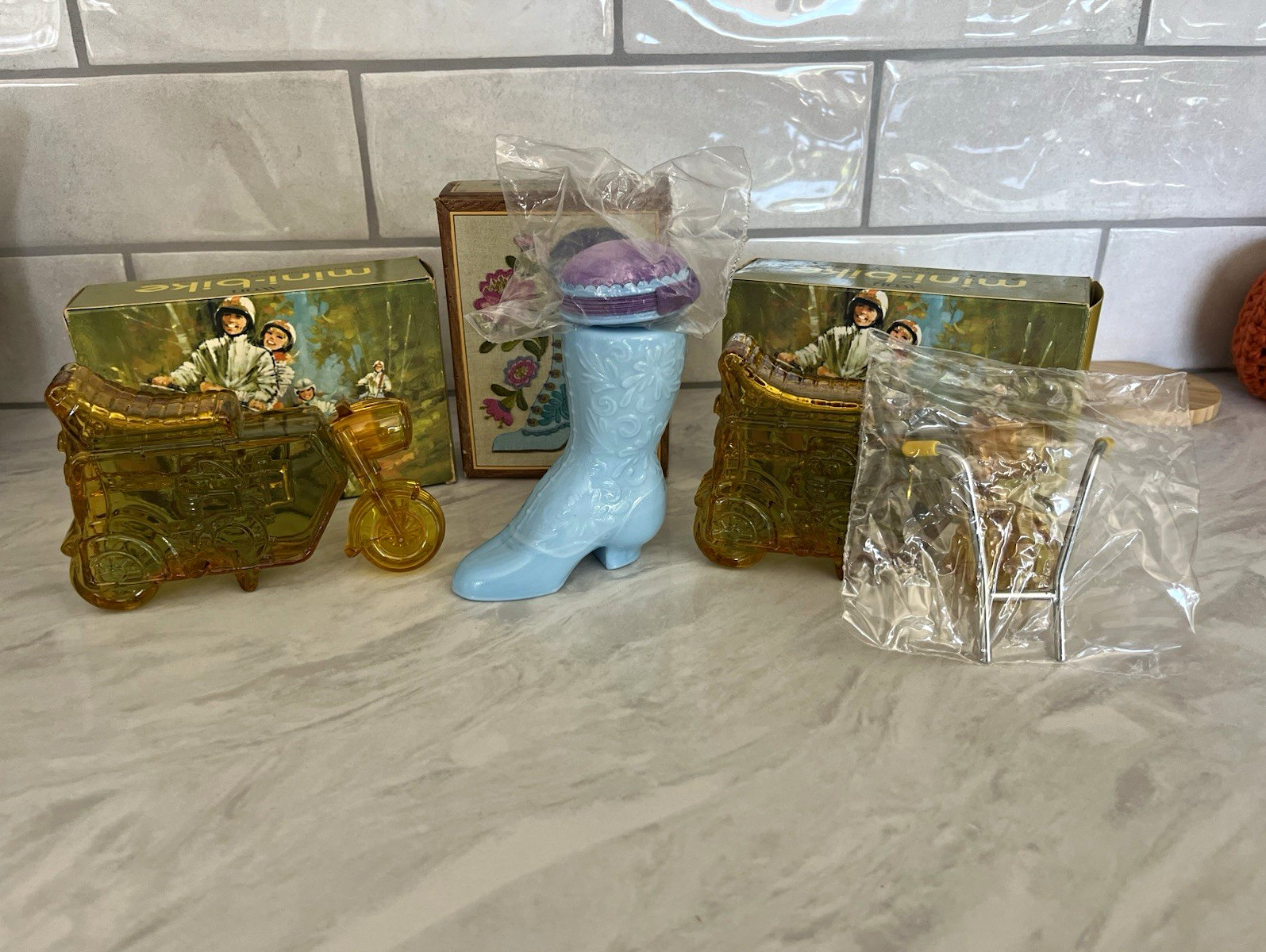 Lot of 3 Vintage 1970s Avon Decanters New In Box NIB Mini-Bike & Fashion Boot