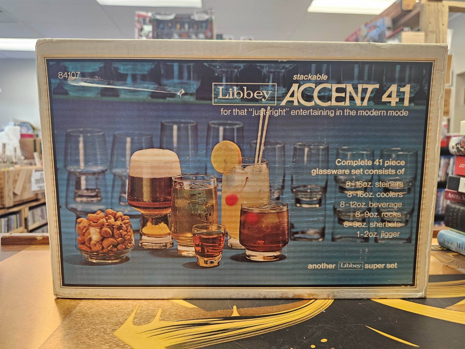 NOS 1975 Libbey Accent 41 Piece Glassware Set Steiners Coolers Rocks Sherberts