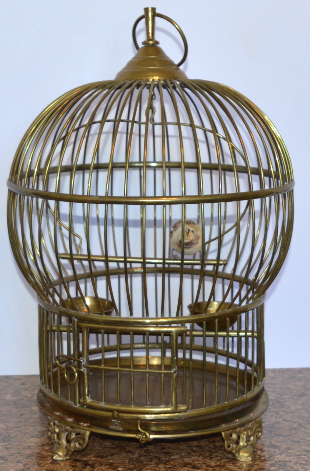 Vintage Brass Bird Cage 21” Tall Hang or Stand Alone