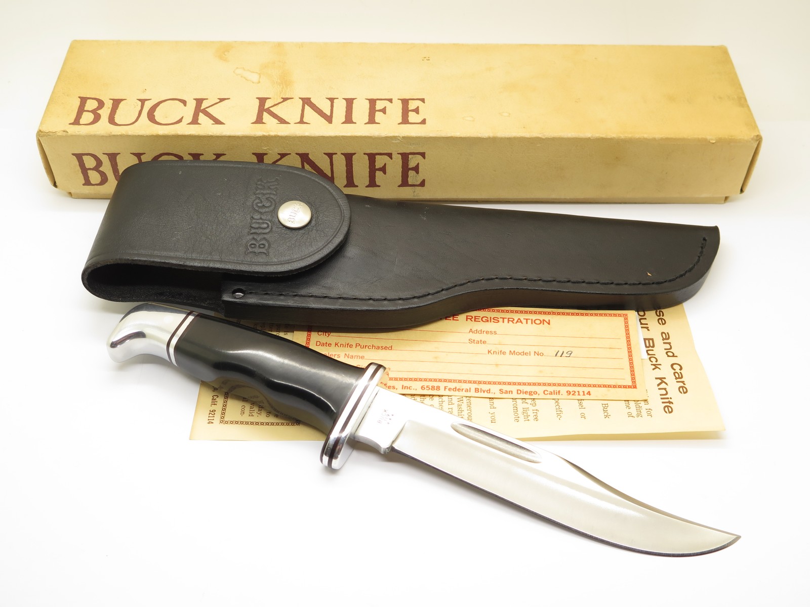 Vtg 1972 Buck 119 Special Inverted 3 Three Liner Fixed Blade Hunting Knife & Box