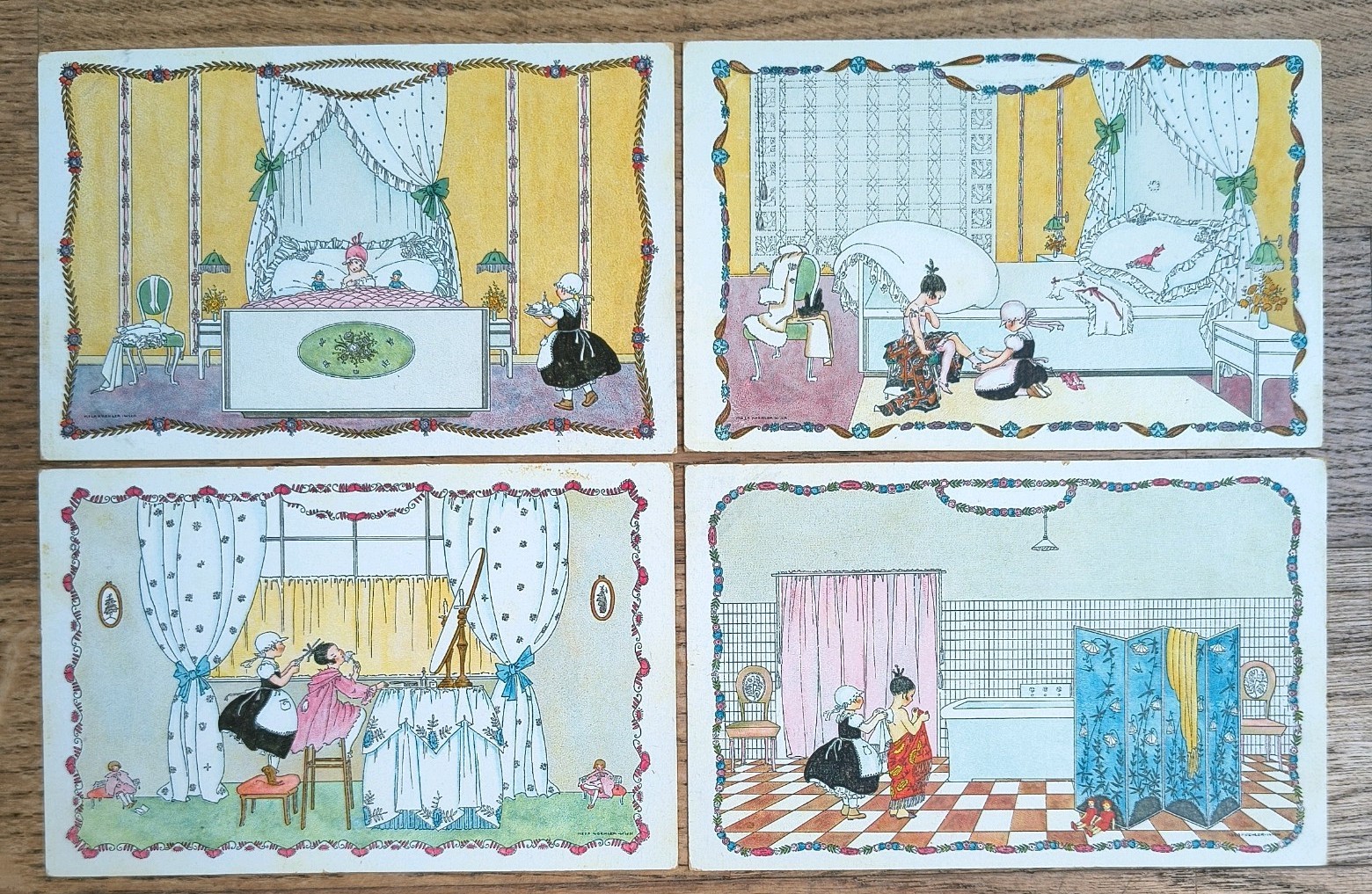 MELA KOEHLER VIENER WORKSHOP DOLLHOUSE SERIES OF 4 POSTCARDS