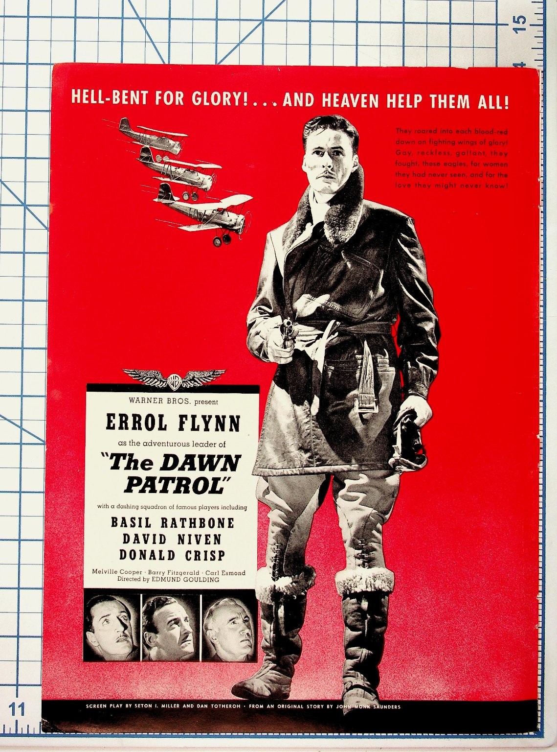 Errol Flynn The Dawn Patrol 1938 Movie Ad Original Vintage Magazine Print