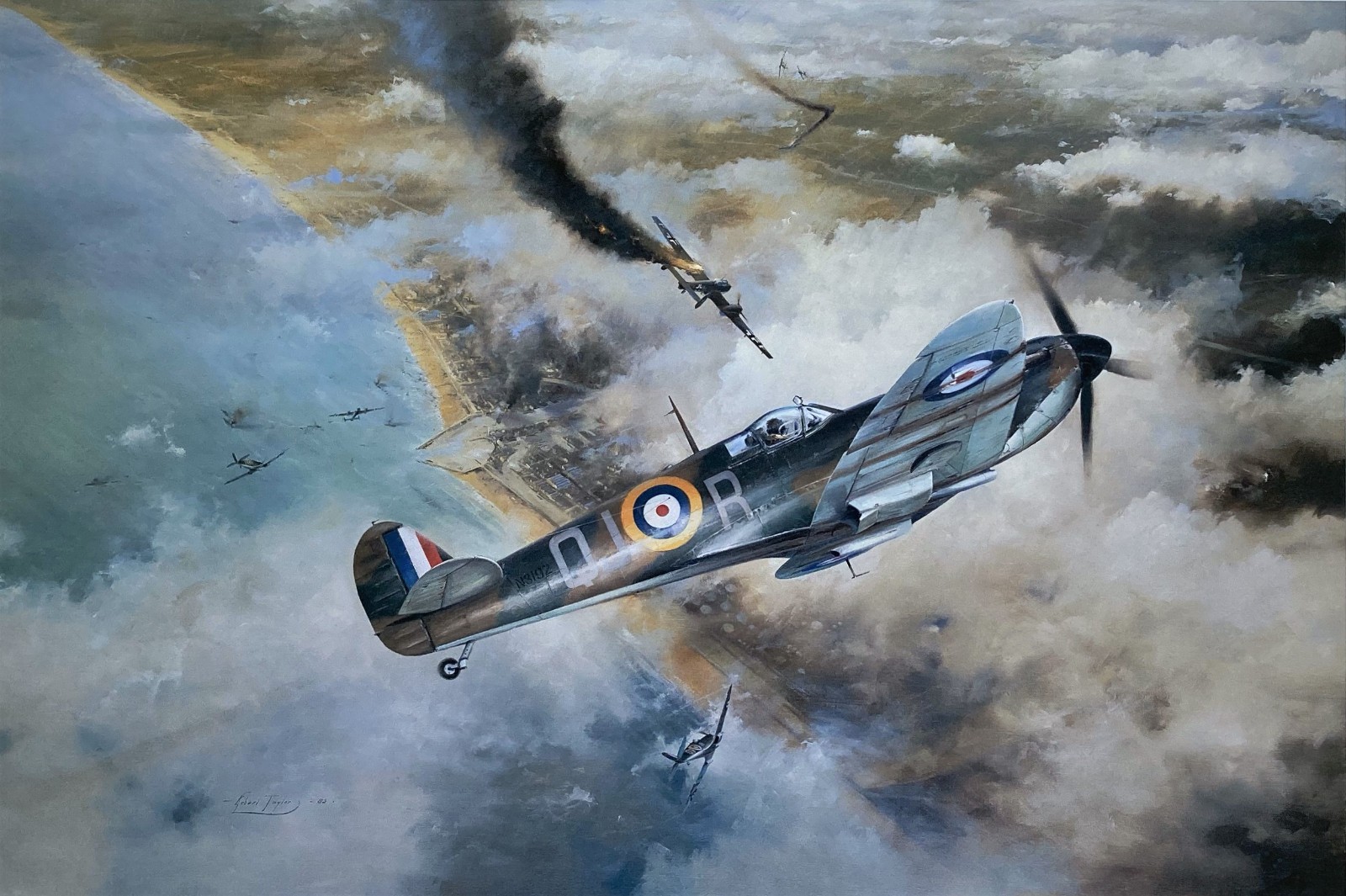 Victory Over Dunkirk by Robert Taylor art print signed by Bob Stanford-Tuck