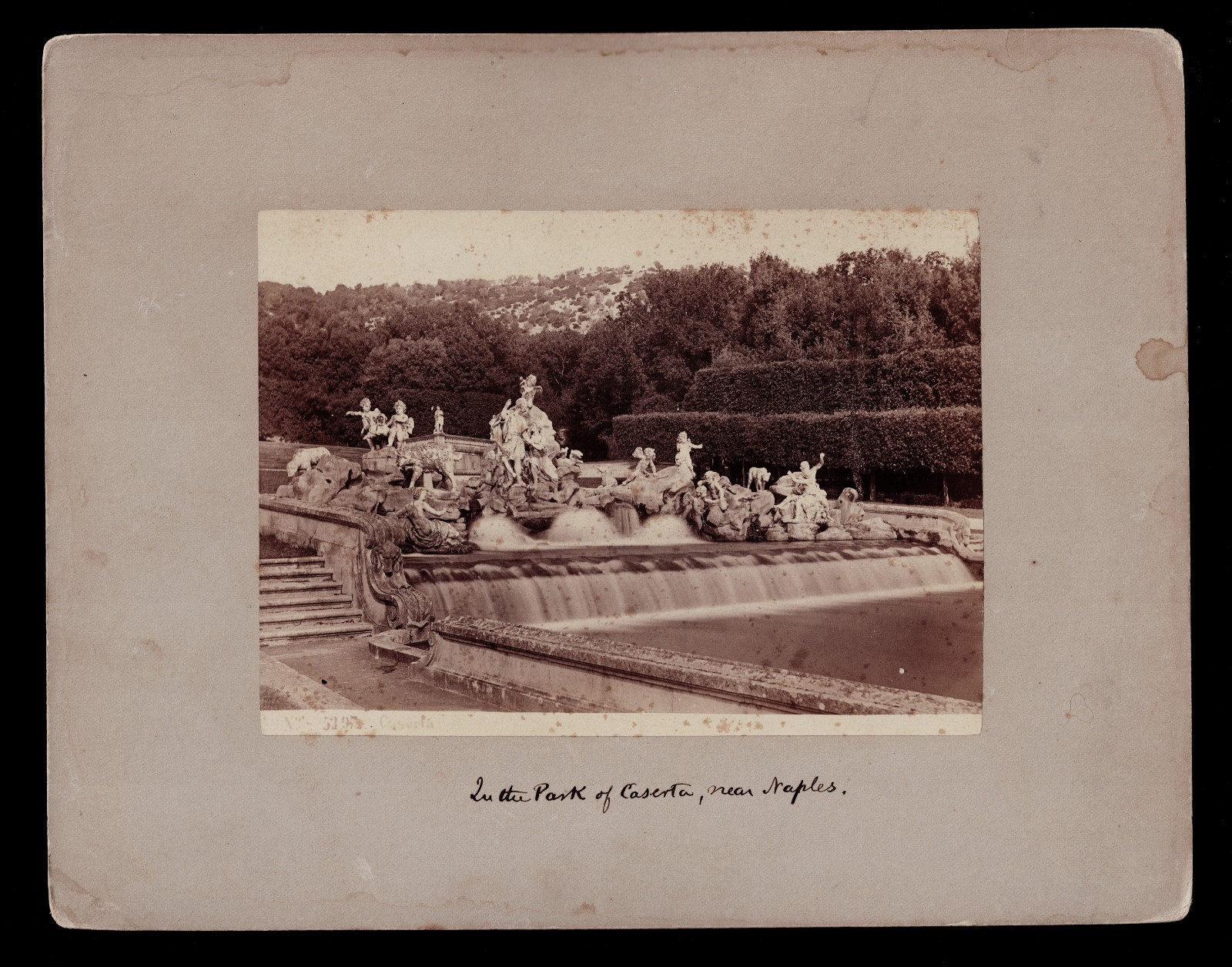 ca. 1850-1890 Antique Albumen Photo Fountain Royal Palace of Caserta Italy