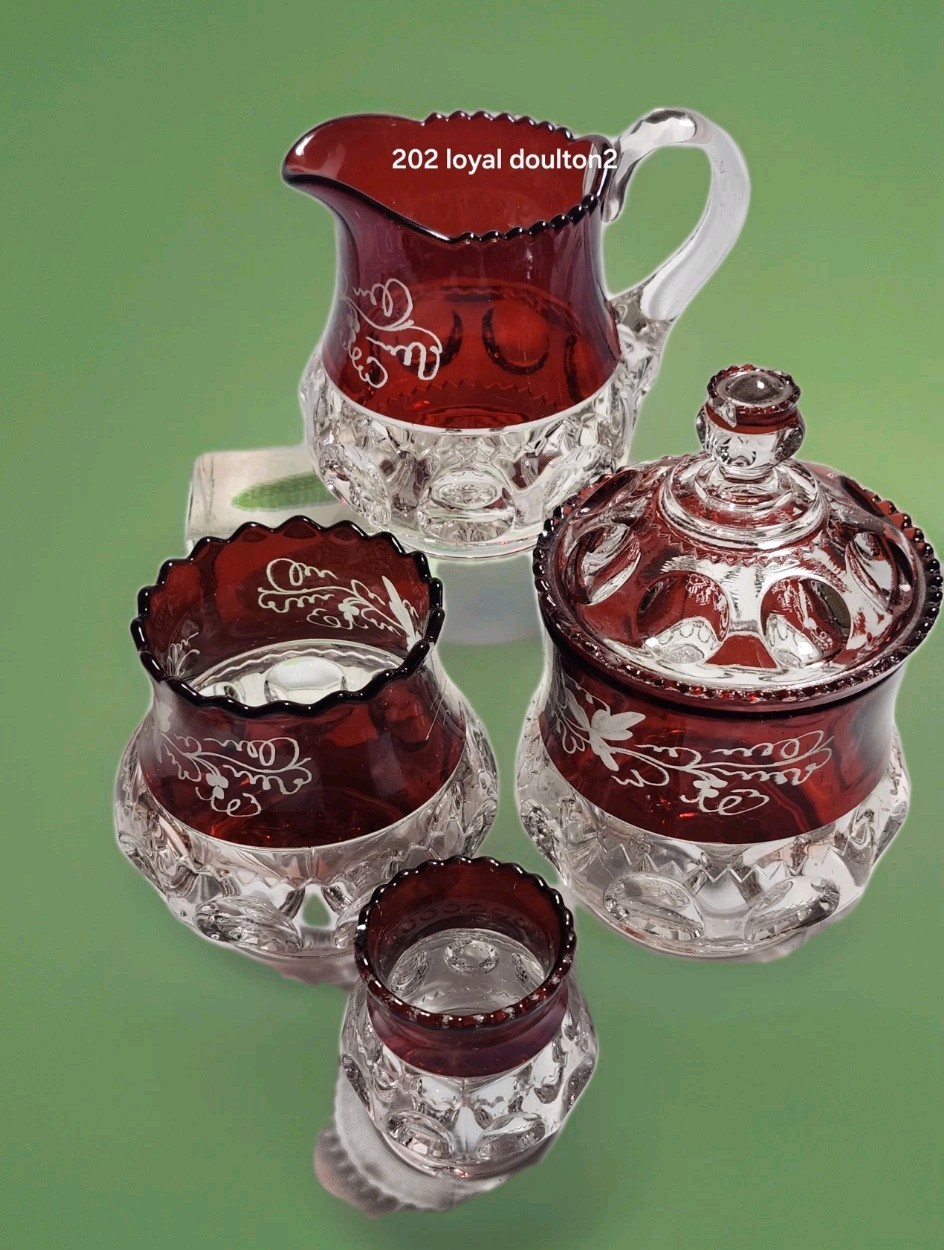 Vtg Kings, Crown, Ruby, Flash, Etched Sugar, Bowl, And Creamer  Vtg Kings, Crown, Ruby, Flash, Etched Sugar, Bowl, And Creamer 