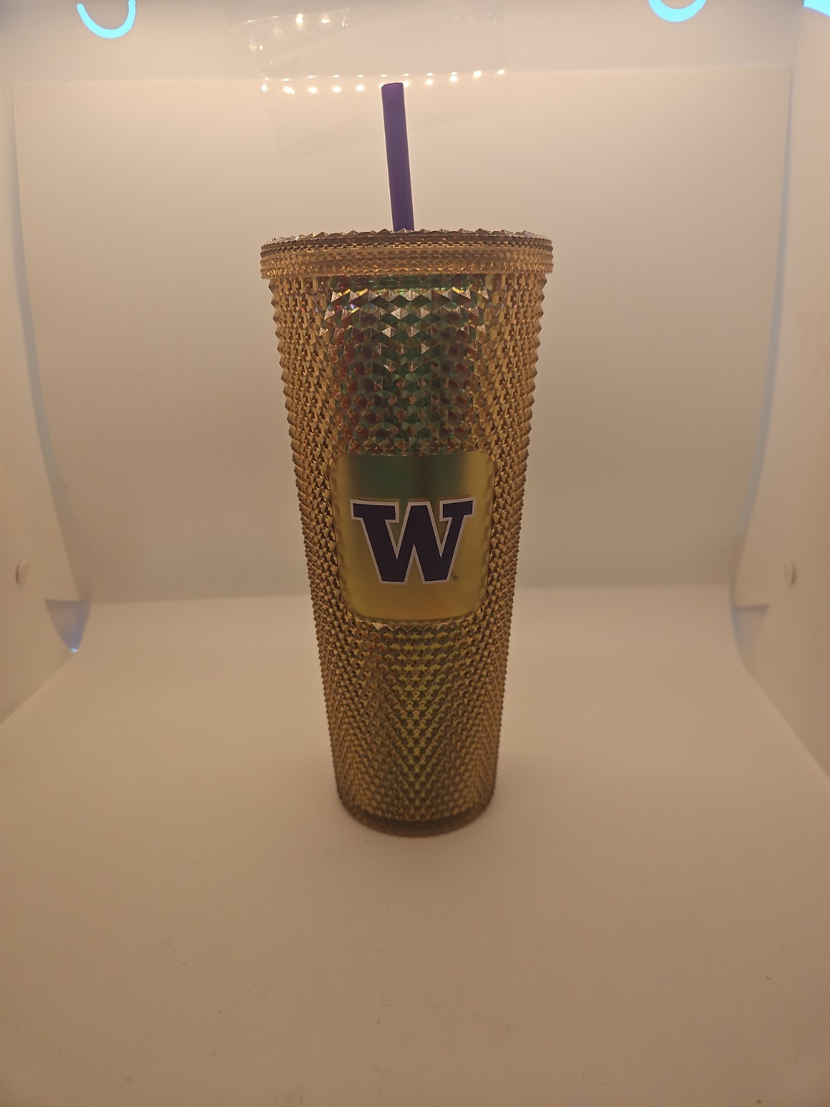 Starbucks UW University of Washington Gold Studded Cold Cup Tumbler - 24oz NEW. 