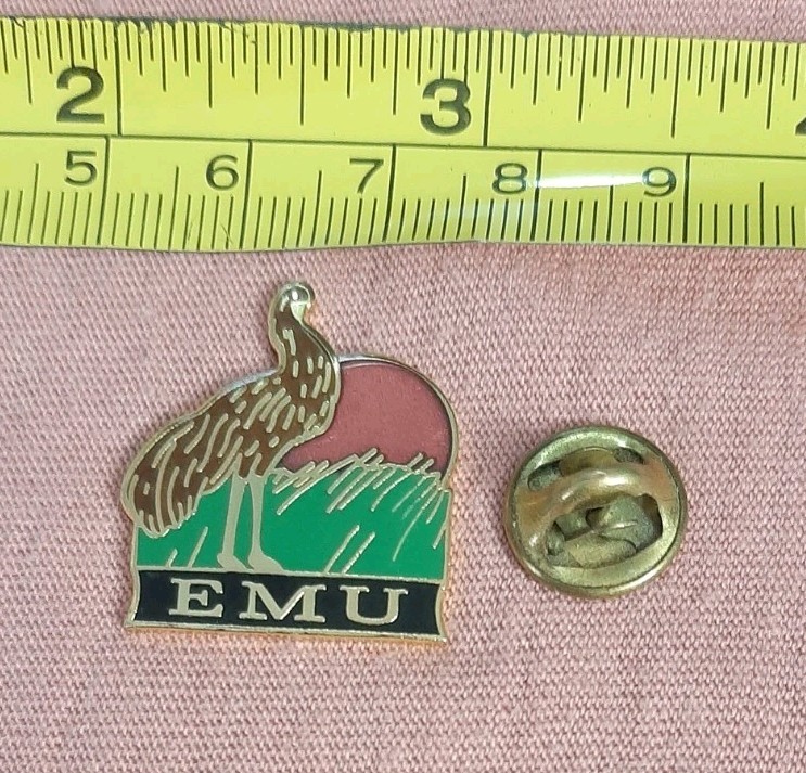 Vintage Emu Red Sunrise/Sunset Tall Grass Bird Cloisonne Enamel Lapel Pin