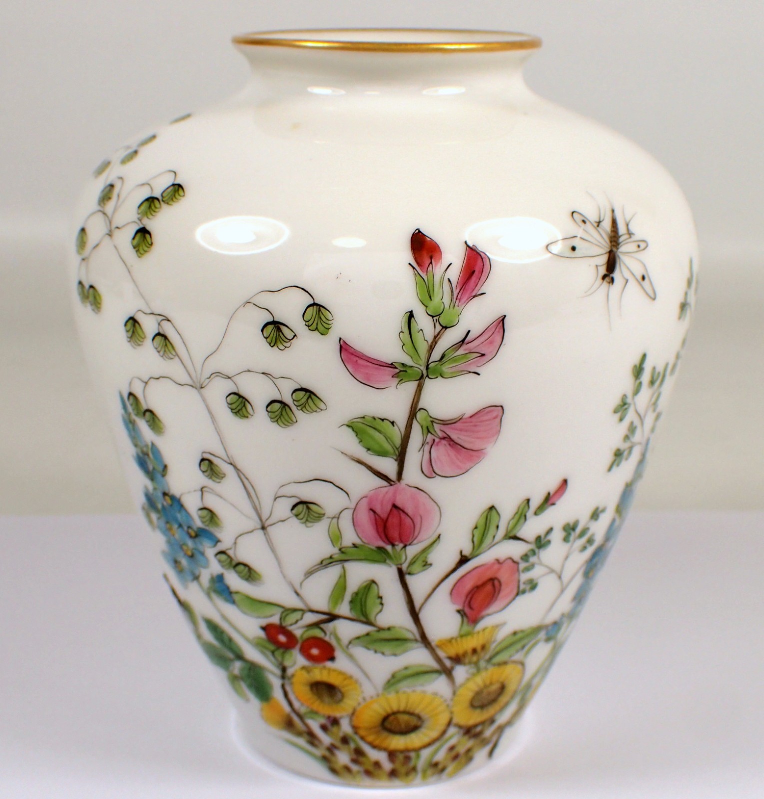 Antique Vtg KPM Krister Germany Hand Painted Insect Bug Flower Porcelain Vase