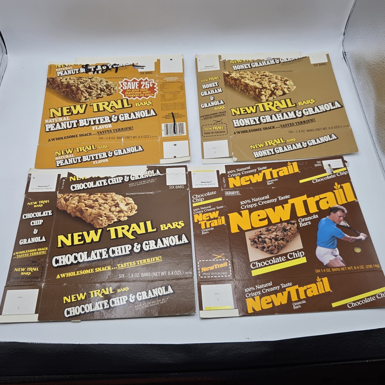 1985 Lot Of 4 Hershey New Trail Granola Boxes Vintage Snack Enpty Boxes 1985 Lot Of 4 Hershey New Trail Granola Boxes Vintage Snack Enpty Boxes