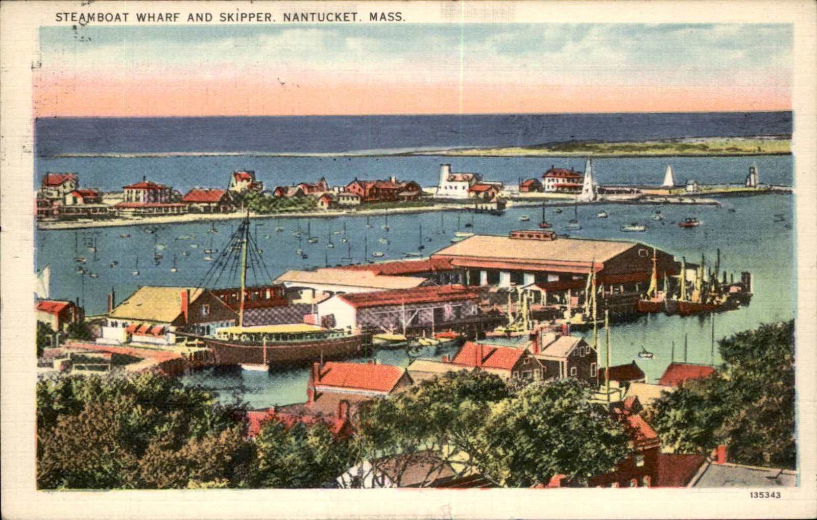 Nantucket Massachusetts MA Steamboat Wharf and Skipper c1910s Vintage Postcard