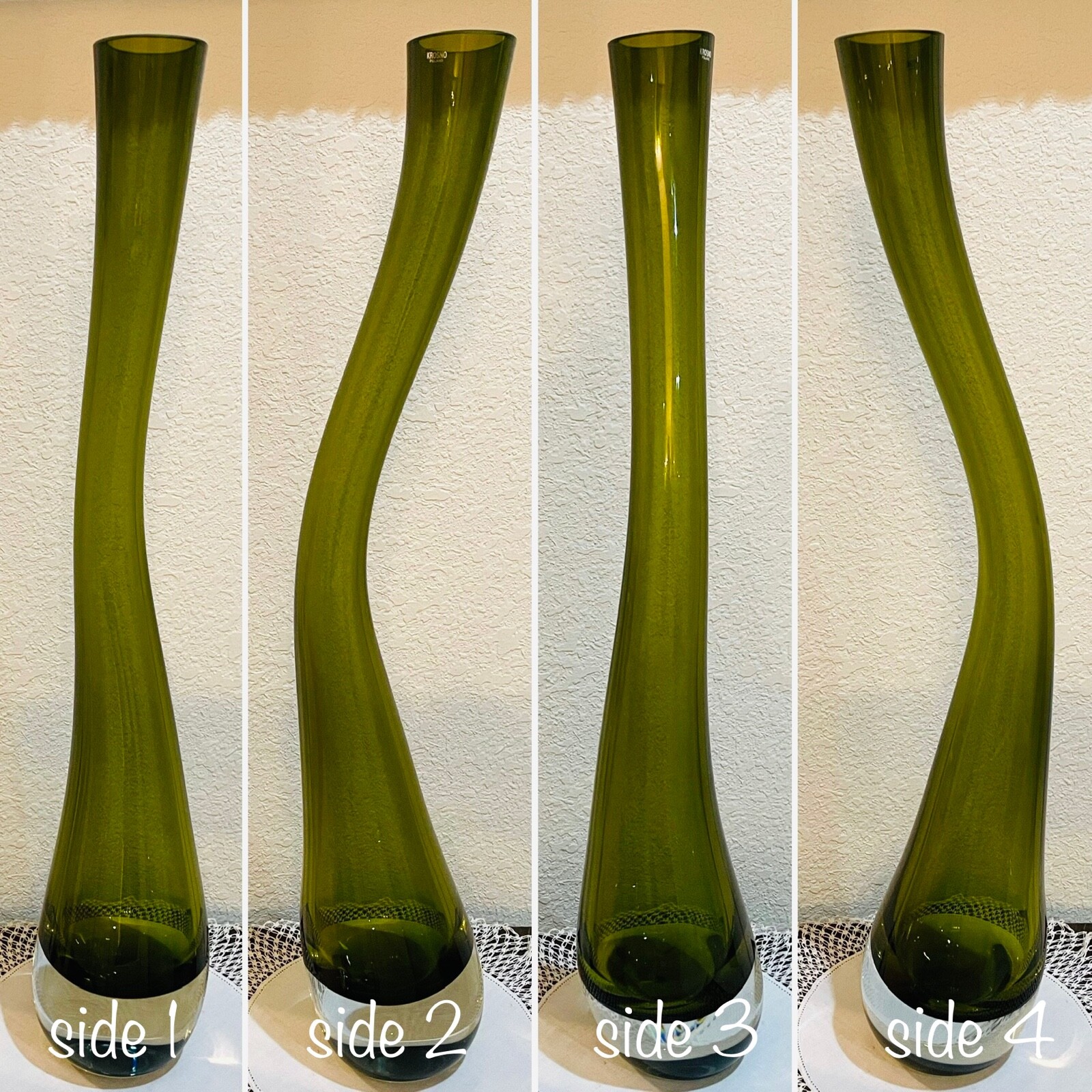 Krosno Art Glass Olive Green Free Form Bud Vase 23\