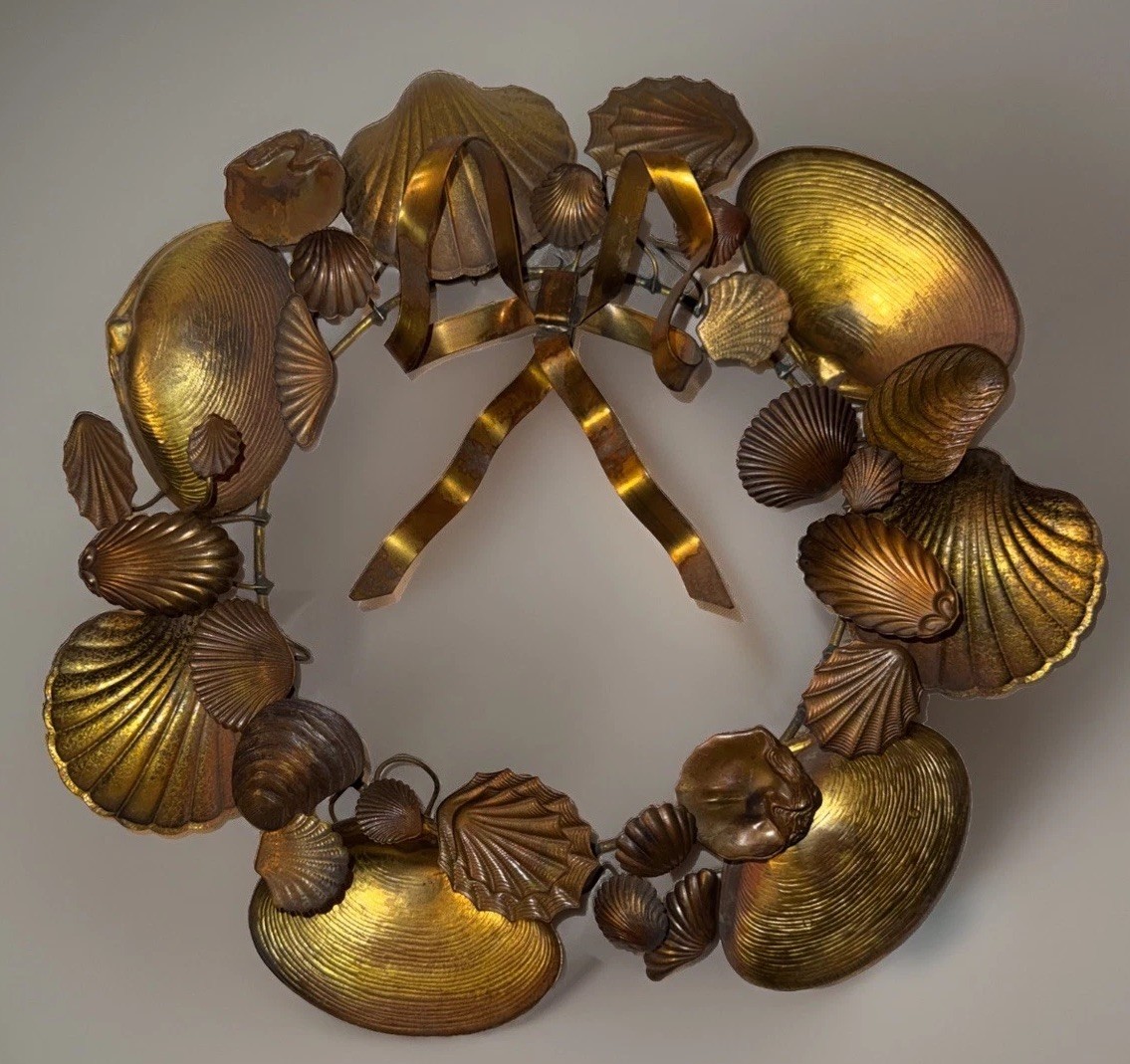 Vintage Dresden Style Rare Brass Shell Wreath 11.5”D 