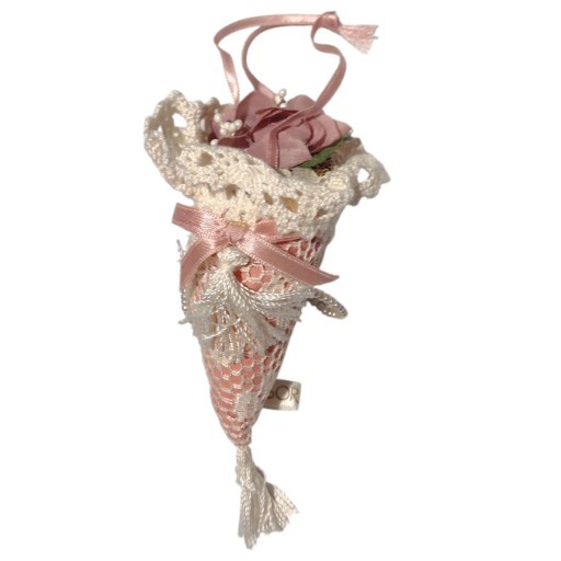 Vintage Victorian Tussie Mussie Christmas Ornament Gorham Floral Pearl Lace 5.5\