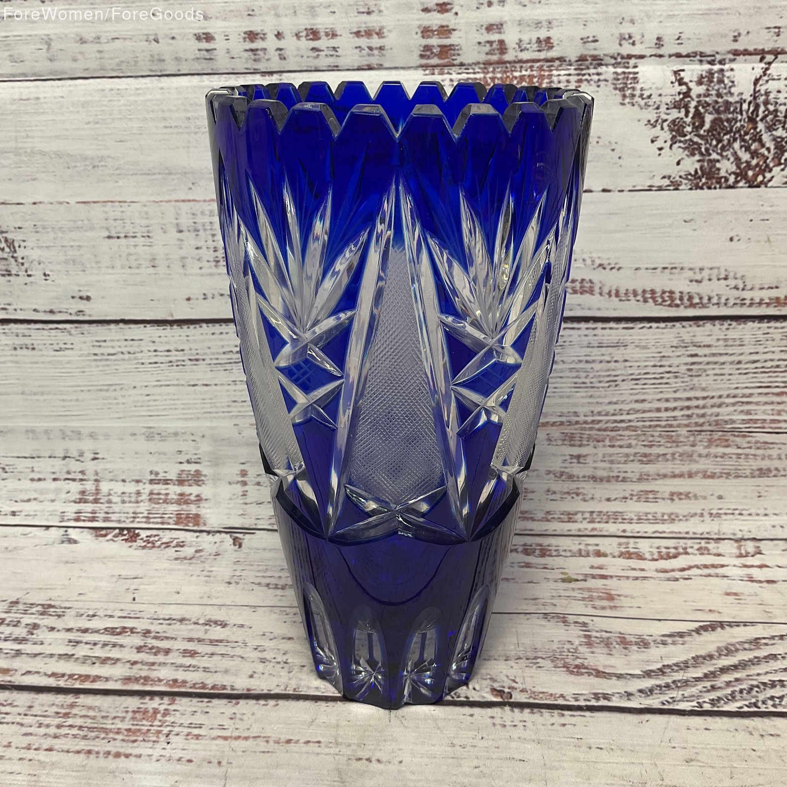 Bohemian Cobalt Blue Hand Cut Pattern Lead Crystal Glass 8\