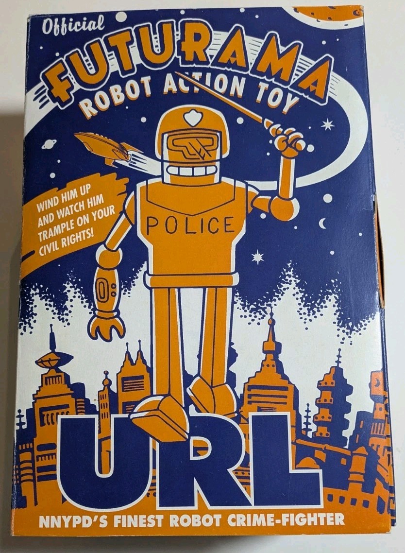 Futurama URL Official Tin Wind-Up Robot Crime Fighter NNYPD Police Figure Toy