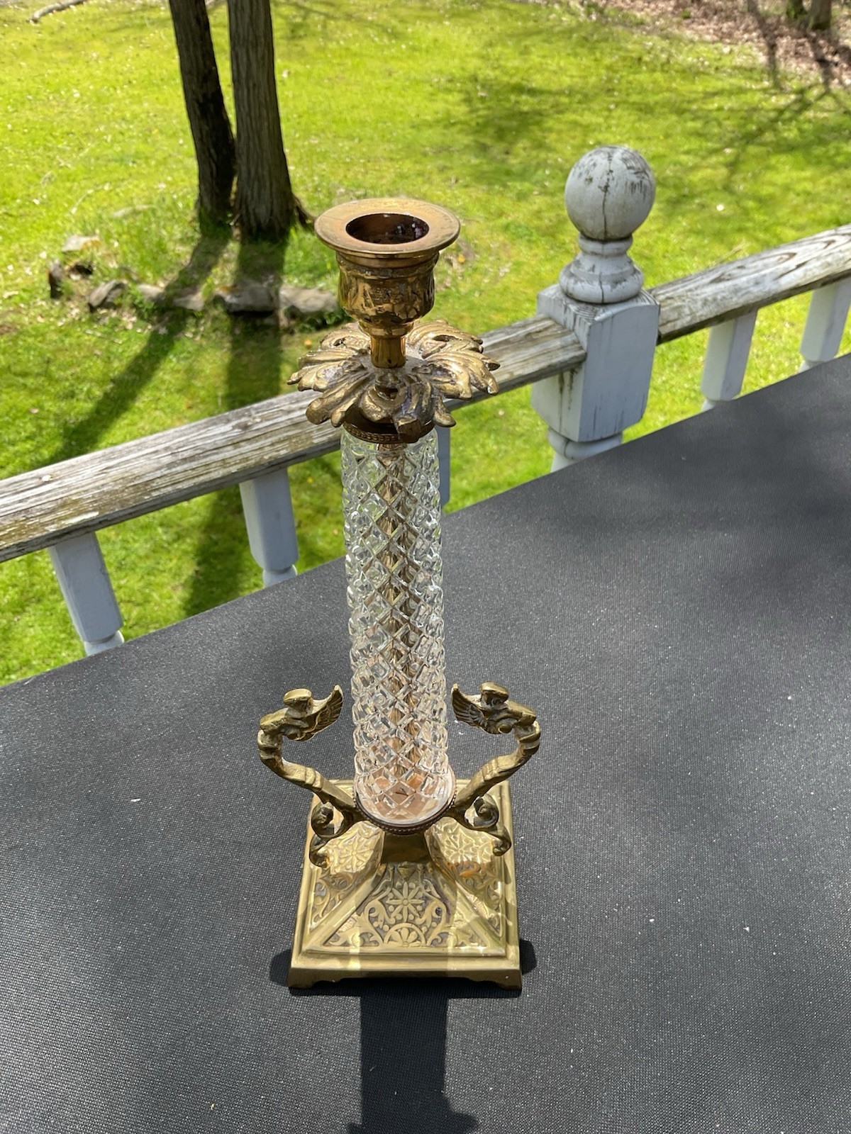 Vintage Chrystal & Gilt Bronze Candle Holder Art Deco
