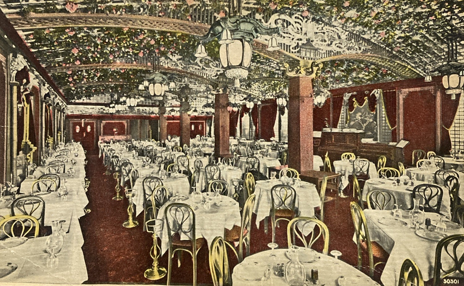c1910 Carlton Terrace Main Dining Room View Broadway & 100th NYC Postcard