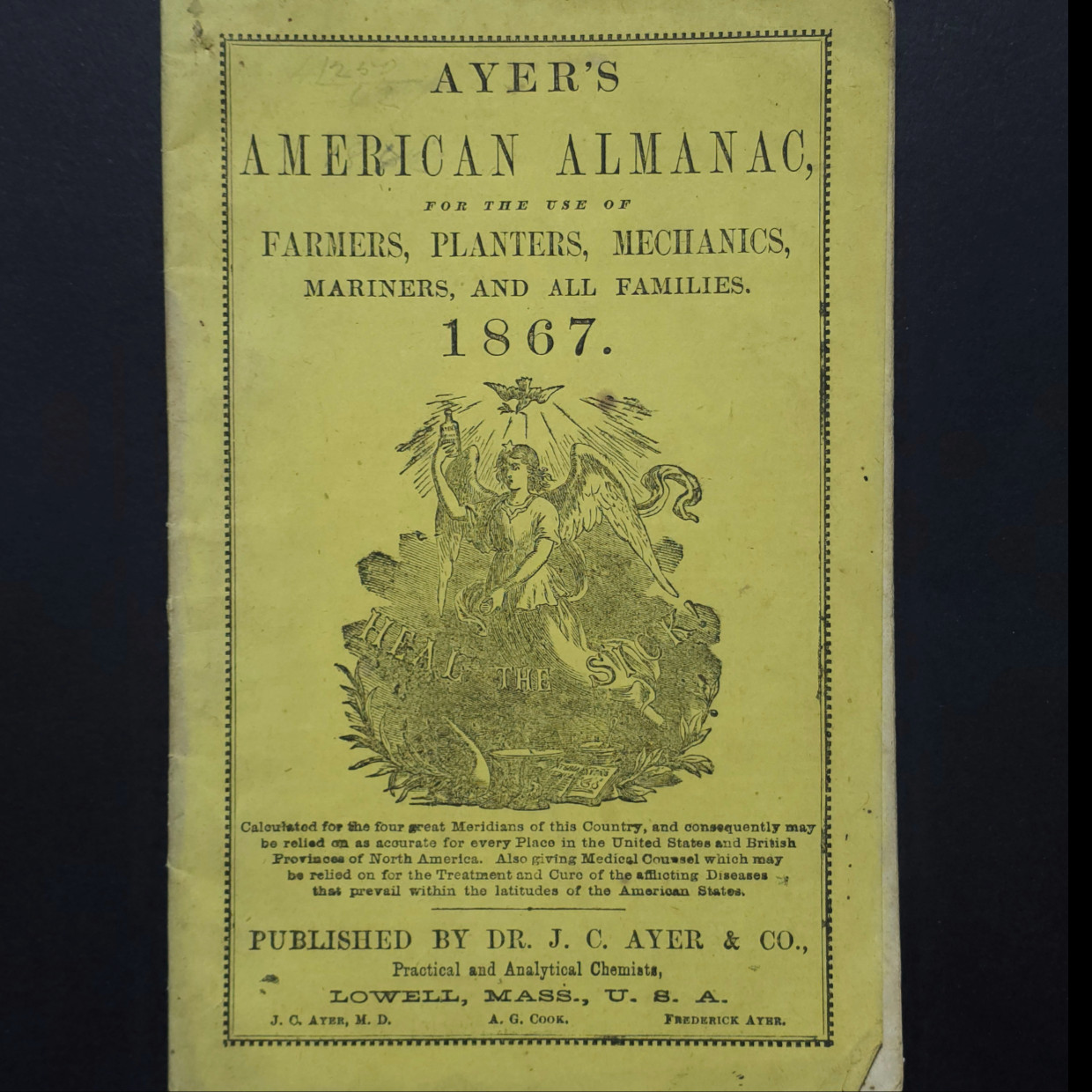 1867 Ayer\'s American Almanac Farmers Mechanics Mariners Lowell MA Vtg Booklet