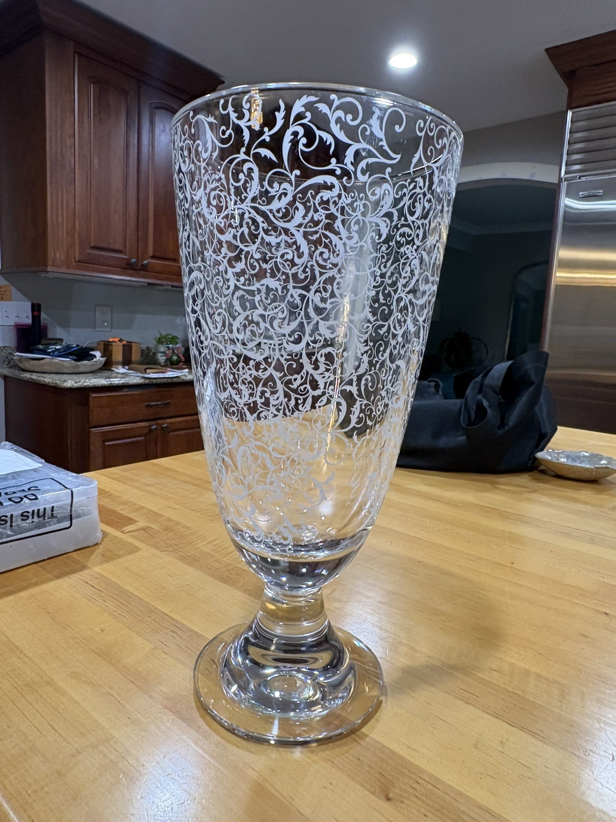 Tall VTG J.G. Durand Lead Crystal Vase w/Frosted Florence Satine Swirl 13” Rare