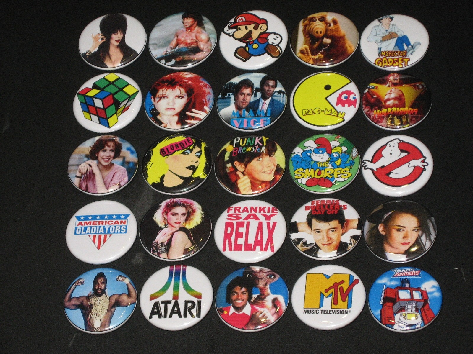 80's Icons Buttons /  Pins Set Of 25
