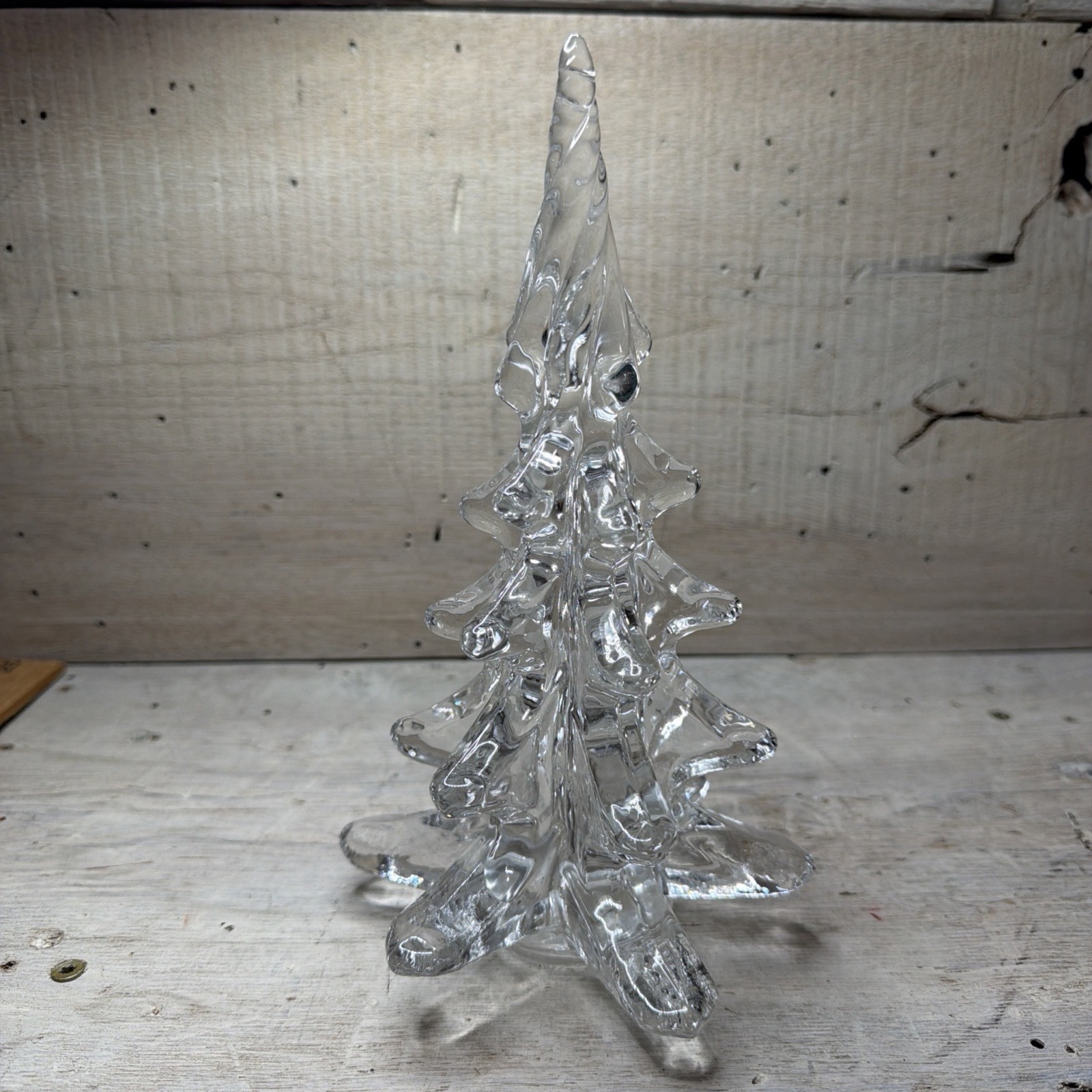 Vtg Silvestri Clear Crystal Glass Christmas Tree Figurine Paperweight 8 1/4 Tall