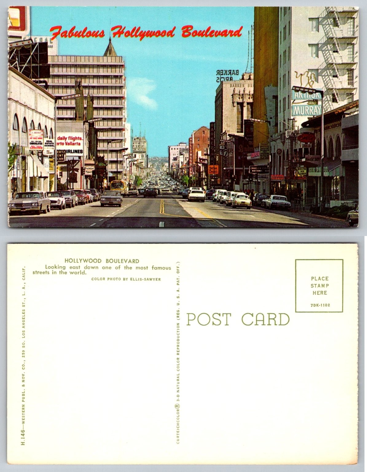 Fabulous Hollywood Boulevard Vintage Postcard Los Angeles CA 1950s Curteichcolor