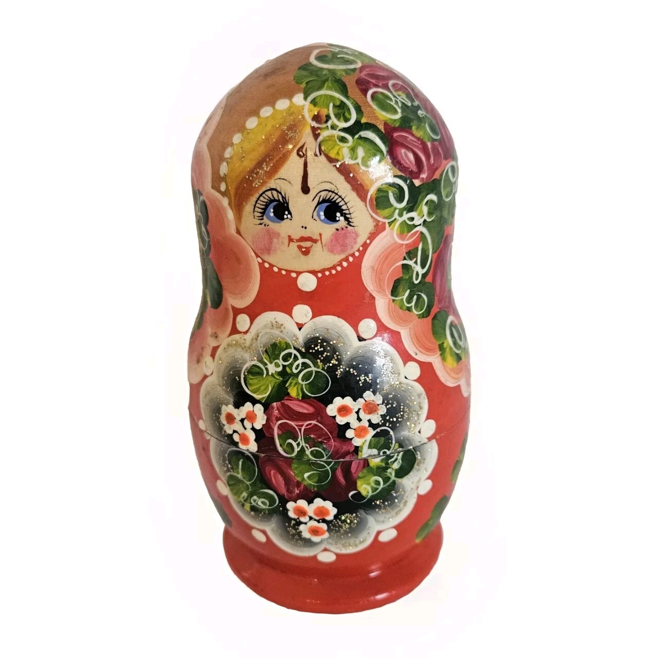 4 VTG Russian Smiling Nesting Dolls Hand Painted Roly Poly Lacquer Glitter 6 4 VTG Russian Smiling Nesting Dolls Hand Painted Roly Poly Lacquer Glitter 6