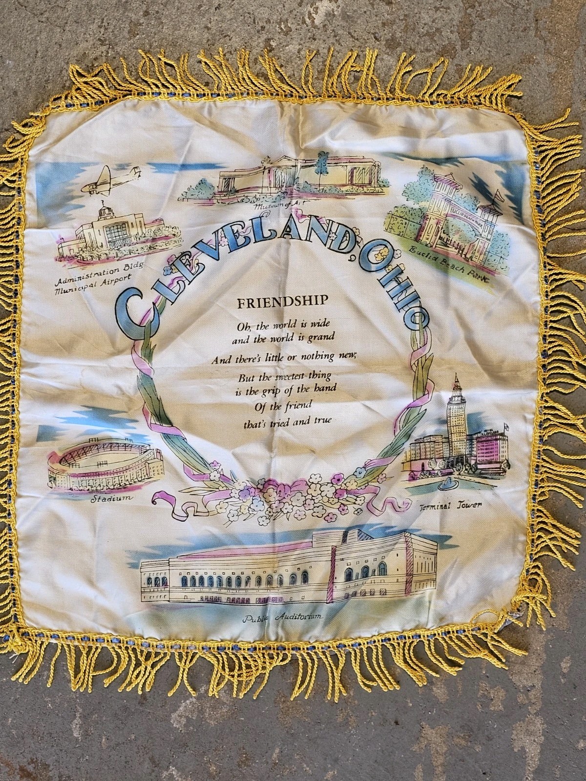 1920s 30s Americana Saulte At Marie Mich. Souvenier Pillow Case L@@K