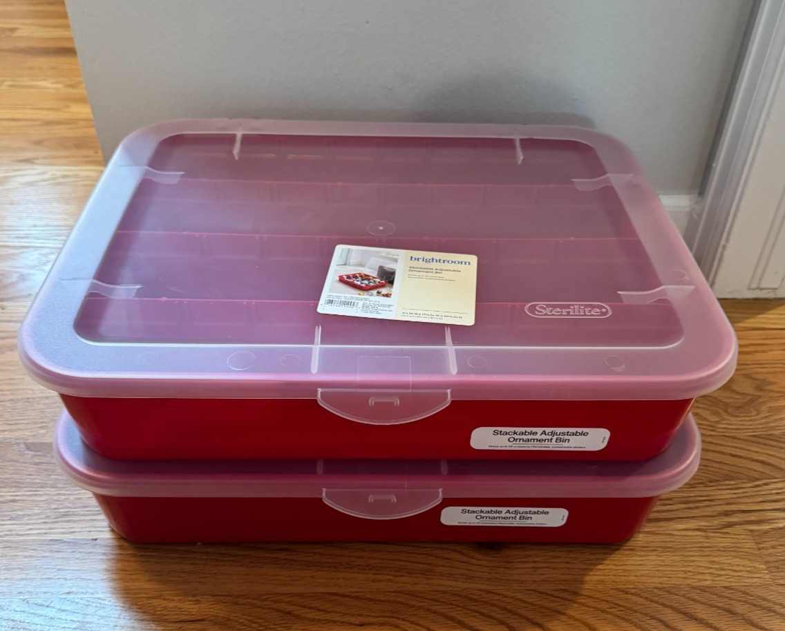2x Sterilite Christmas Ornament Storage Case 32 Adjustable Stackable 1981 LAB66T