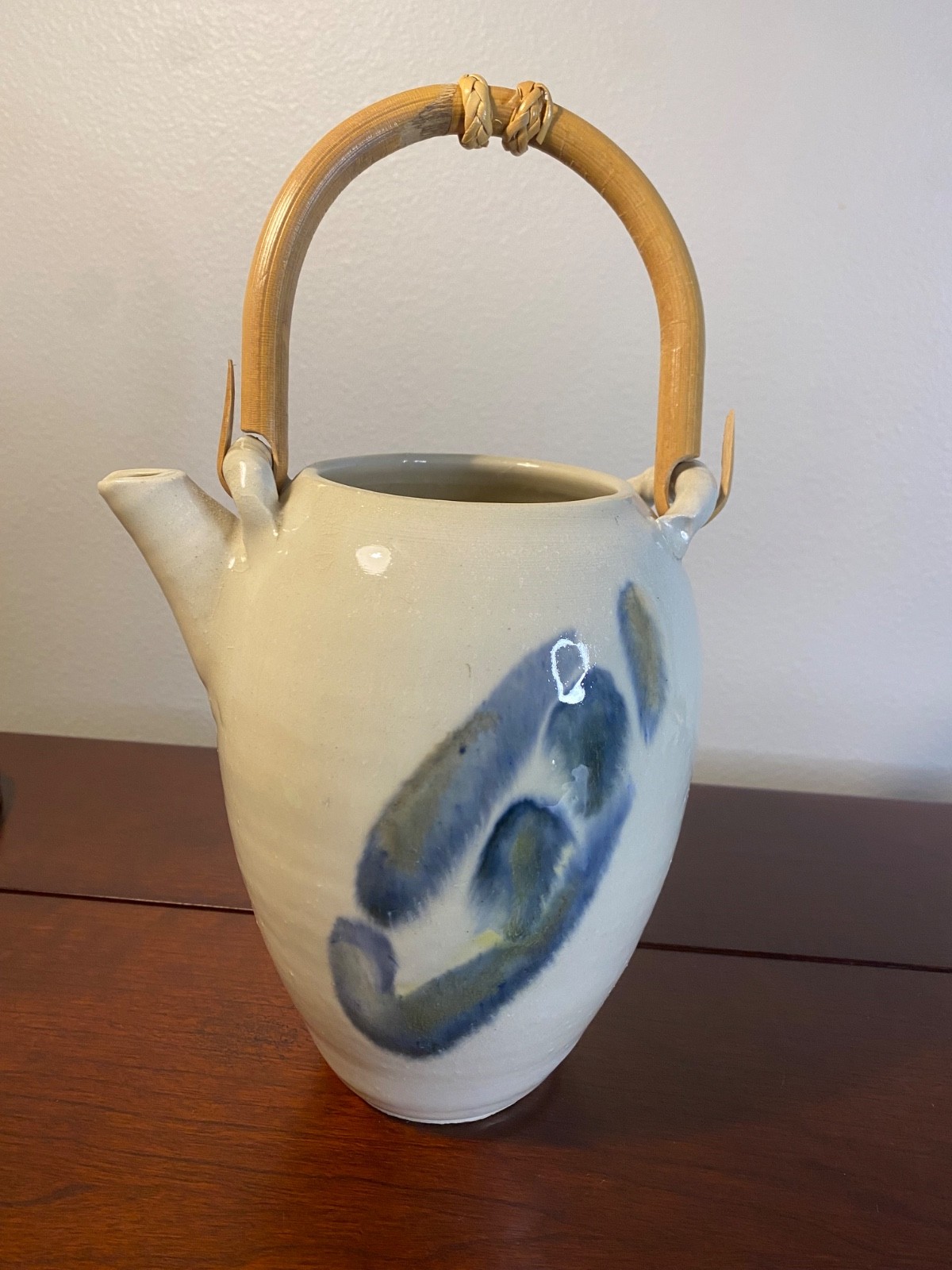 Vintage Studio Pottery Teapot | Hand Thrown | Bamboo Handle