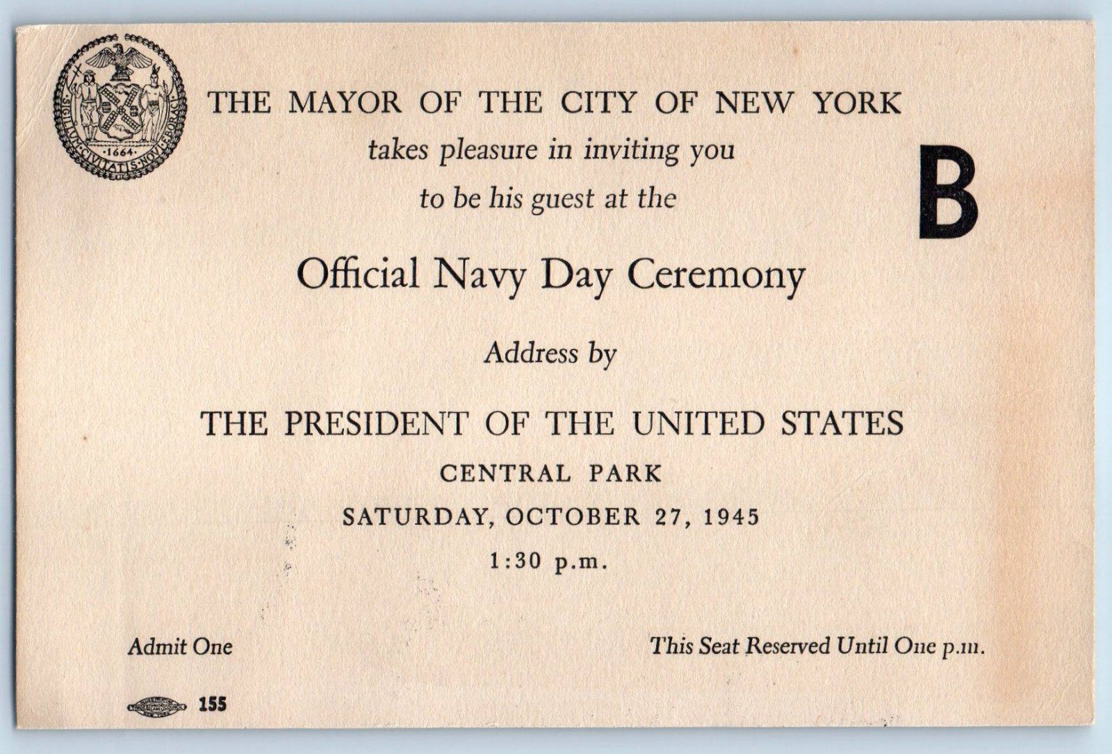 1945 New York NY Postcard Mayor Of The City Official Navy Day Ceremony President